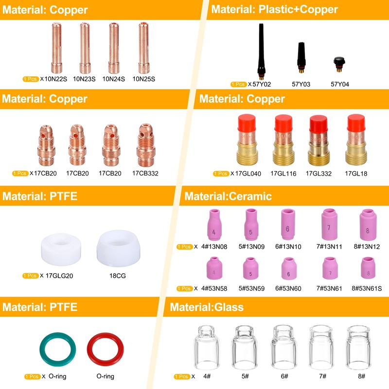 sourcing map 68pcs Tig Torch Kit for WP-17, WP-18, WP-26