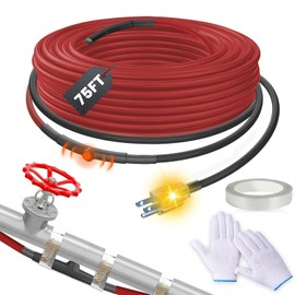 SnulyHeet 75 Feet Heating Tape for Pipe Freeze Protection with Build in Thermostat, 120 V Electric Pipe Protection from Freeze with Thermostat, 7 W/Ft, Heat Trace for Water Pipes
