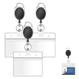 HABNI 3 Stück Schlüsselband Ausziehbar Mit Transparente Kartenhalter,kartenhalter ausweishülle mit band, ID Card Holder Abzeichen Buddy Kit für Schlüsselanhänger und ID Card
