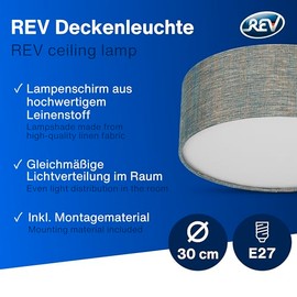 REV REV Deckenleuchte - Deckenlampe rund 30cm mit Stoff-Lampenschirm im Vintage-Look C ideal fr Schlafzimmer & Wohnzimmer, grn-gold