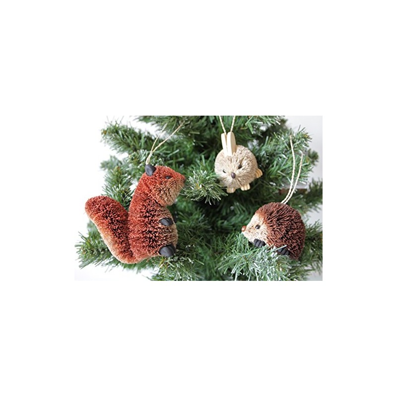 Woodland Animals cone cone/wood bristle Christmas Decoration set of 3