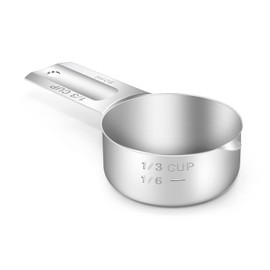 BERYLER 1PCS 1/3Cup (80ml, 2.7oz) Single Measuring Cup, Stainless Steel Measure Scoop, Metric and US Measurement, Dishwasher Safe