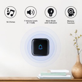 Wireless Doorbell IP66 Waterproof 1000 Feet with 56 Chimes 115dB 7 volume levels Mute Mode with LED Flash Doorbell Ringer Wireless for Kids Room Teachers Classroom Home Office & Hearing-Impaired