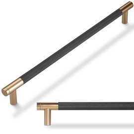 POVEFONK 6 Pack 10 inch(254mm) Black and Champagne Copper Kitchen Cabinet Handles Knurled Cabinet Pulls Black Drawer Pulls Kitchen Cabinet Hardware Kitchen Handles Drawer Pulls