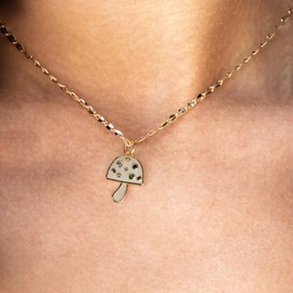 House of fung Yellow Gold Plated Steel Necklace with Cubic Zirconia, Fashionable Cable Chain, Mushroom Design - A Necklace for Women, Trendy Womens Necklaces, Preppy Necklace