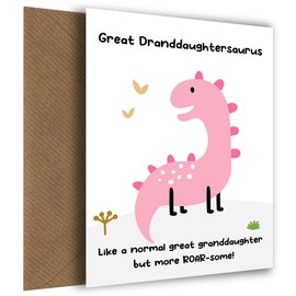 Great Granddaughter Birthday Cards from Grandparents - Great Granddaughtersaurus Card - Pink Dinosaur Bday Card for Little Girl, Great Granddaughter on her 1st 2nd 3rd 4th 5th Bday