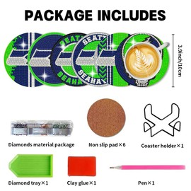 6 PCS Sport Football DIY Diamond Art Coasters Kits with Holder for Adults Beginners