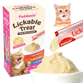 Puddonio High-Meat Lickable Cat Treats, Grain & Gum Free, No Additives, All-Natural High Protein Puree, 0.5oz Tubes (Pack of 20)