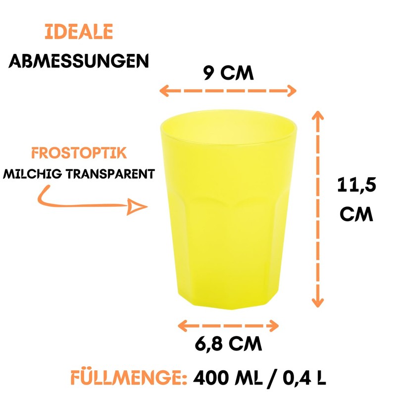 ENGELLAND - 15 x Yellow Frosted Plastic Cups 400ml Calibration