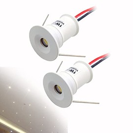 Quentacy DC12V 1W Mini LED Spotlight Jewelry Indoor Display Showcase Counter Ceiling Recessed Light RV Micro Reading Lighting 3000K White Shell 2Pack