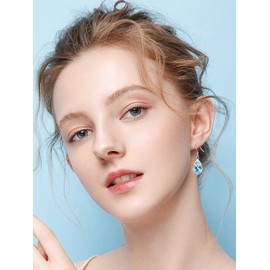 925 Sterling Silver Created Aquamarine Earrings for Women, March Birthstone Dangle Drop Earrings, Mar Birthday Jewelry for Women Girls