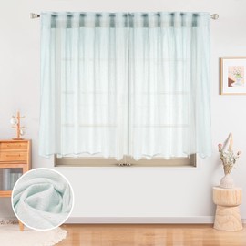 CAGOLILY Light Blue Sheer Curtains 63 Inch Length,Faux Linen Sheer Curtains Window Privacy with Rod Pocket Back Tab 2 Panels,Soft Thick Linen Textured Window Linen Drapes for Farmhouse/Living Room