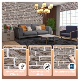 33 PCS 3D Wall Panels Peel and Stick for Interior Wall Decor, Faux Stone Wall Panel Self-Adhesive Wallpaper, Foam 3D Wallpaper for Living Room Bedroom Study Room Cover, Rock