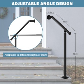 Hand Rails for Outdoor Steps,Metal Deck Railing Kit Fits 1 to 3 Steps,Railings for Outdoor Steps for Concrete,Brick,Porch Railing
