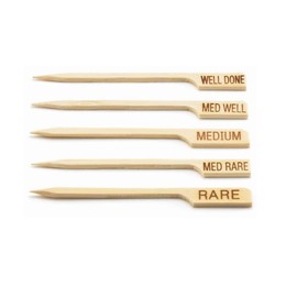 Bamboo Steak Markers, 500 Skewers 9cm 3.5" Gun Paddle Picks 100pcs per Pack Wooden - Total 500 pcs 100 Rare 100 M Rare 100 Medium 100 M Well 100 Well