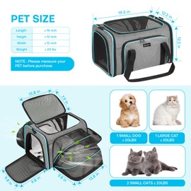 Desfir Soft-Sided Travel Pet Carrier for Cats & Dogs - Airline Approved Expandable Carrier with Ventilation, Detachable Pad, Secure Storage (20 lbs Max) Grey