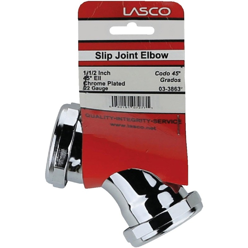 Pipe Fitting, Ell, 45-Degree, Slip Joint Elbow Ends, Chrome-Plated Brass,
