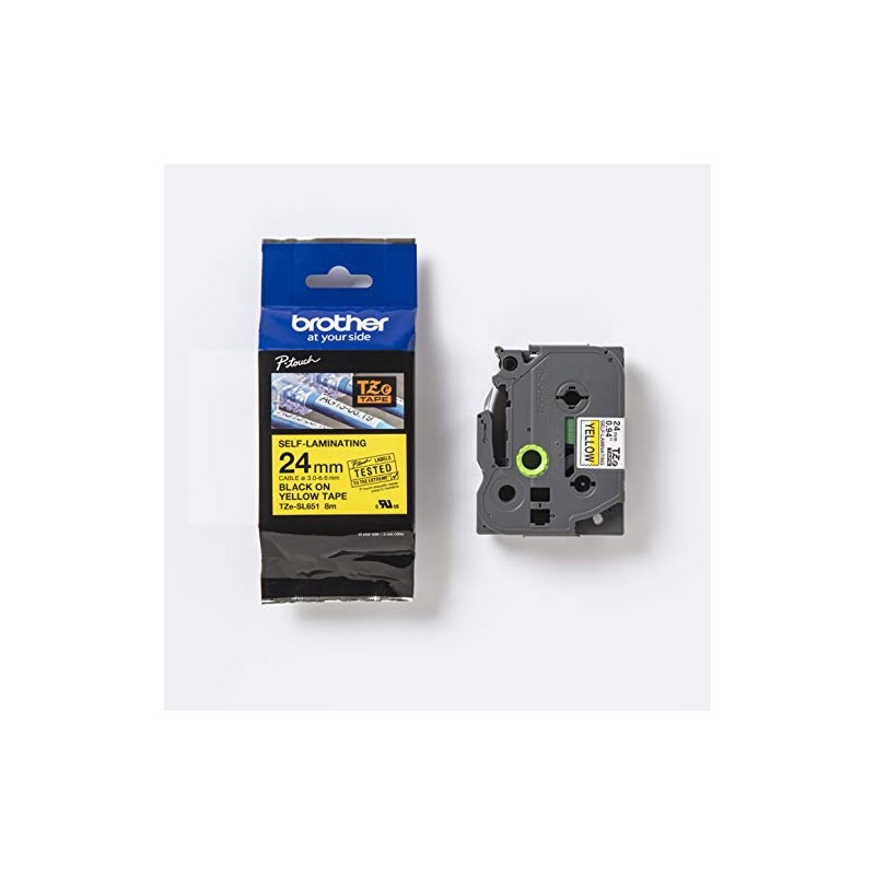 Original Brother TZe-SL651 Self Laminating Tape Black on Yellow -