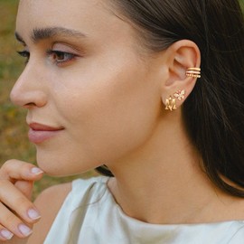 MYEARS Women Initial Earrings Gold Huggie Hoop Sleeper 14K Gold Plated Small Simple Hypoallergenic Everyday Trendy Jewelry Letter R