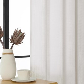 WelvetBLK - Cortinas con cenefa de 18 pulgadas de largo, 1 pieza, de lino sintético suave y aireado, cortinas pequeñas para ventana de cocina para baño, sótano, diseño moderno de bolsillo para barra