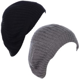 BYOS - Gorro de punto de ganchillo para mujer, 2-pack Gray & Bk Wo/Flower, Talla única