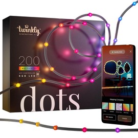 Twinkly Dots String Lights App-Controlled Flexible LED Color Changing String Lights, 60 RGB (16 Mil. Colors). 200 LED / 33 Ft Black Wire. USB-Powered Indoor Smart Home Lighting Decoration