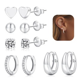 RANKEEF Sterling Silver Stud Earrings Hypoallergenic With Cubic Zirconia S925 Silver Studs Earrings For Women Set