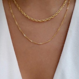 Yheakne Boho Layered Chain Necklace Gold Rope Chain Necklace Chunky Chain Choker Necklace Vintage Twist Chain Necklace Jewellery for Women and Girls, Zinc
