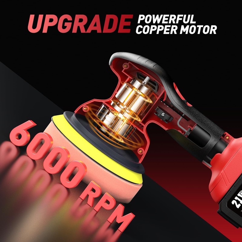 Avhrit 6 Inch Cordless Car Buffer Polisher: 2x4000mAh Batteries Car