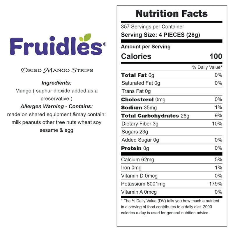 Fruidles Dried Mango Strips, NON-GMO Chewy And Firm Dehydrated Mango