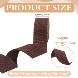 PH PandaHall 10 Colors 18.2m Cotton Webbing 32mm Wide Polycotton Ribbon Heavy Sewing Webbing Flat Polyester Cotton Webbing Strap for Crafts Pet Collars Leash Backpack Strap Belt Cloth
