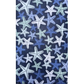 Generic Starfish Collage in The Deep Blue Sea Vinyl Tablecloth (60 inches Round), Blue, Green, White, Green
