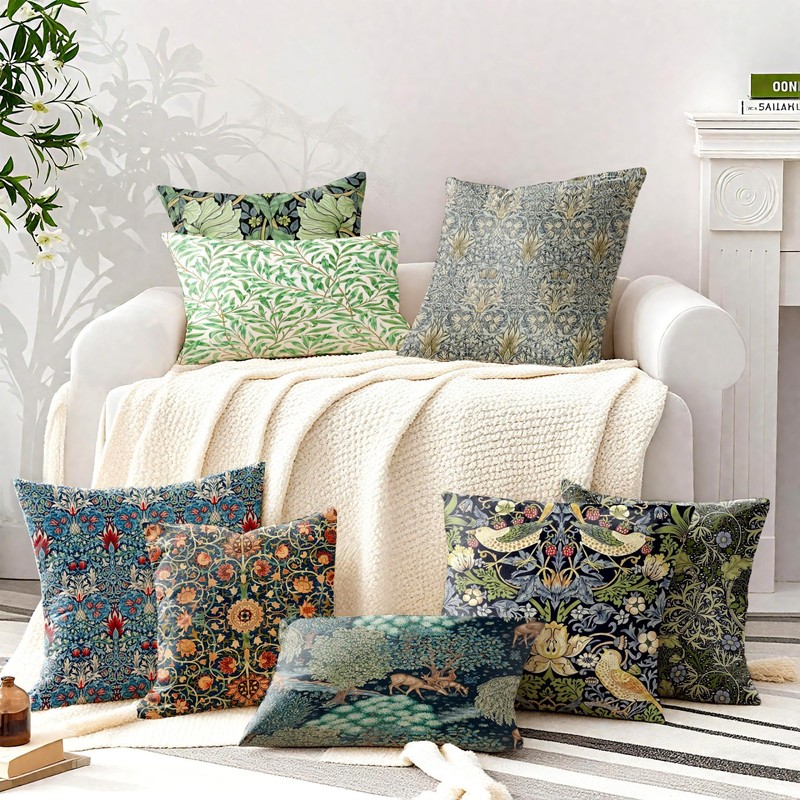 HUASHUZI Cushion Covers William Morris 40x40cm Boho Decorations Double Sided