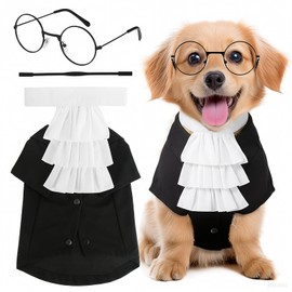 4 Pcs Judge Costume Set Include Dog Judge Robe Adjustable False Collar Anti-Slip Rope and Glasses,Halloween Judges Costume Accessory for Dogs Cats Holiday Halloween Cosplay,Black,Small