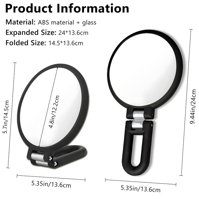 Jaasuee Black Magnifying Handheld Mirror Double Sided, 1X & 15X