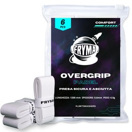 FRYMA Overgrip Padel e Tennis Bianco Antiscivolo e Aderente Grip Racchetta da 6 Pezzi per Massimo Comfort ed Elevato Assorbimento del Sudore Superficie Morbida Accessori per Pala da Padel