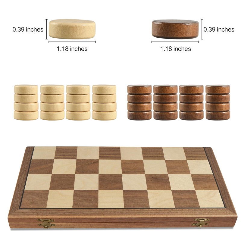 OUMODA Walnut 15" Magnetic Checkers Board Game Set - Folding