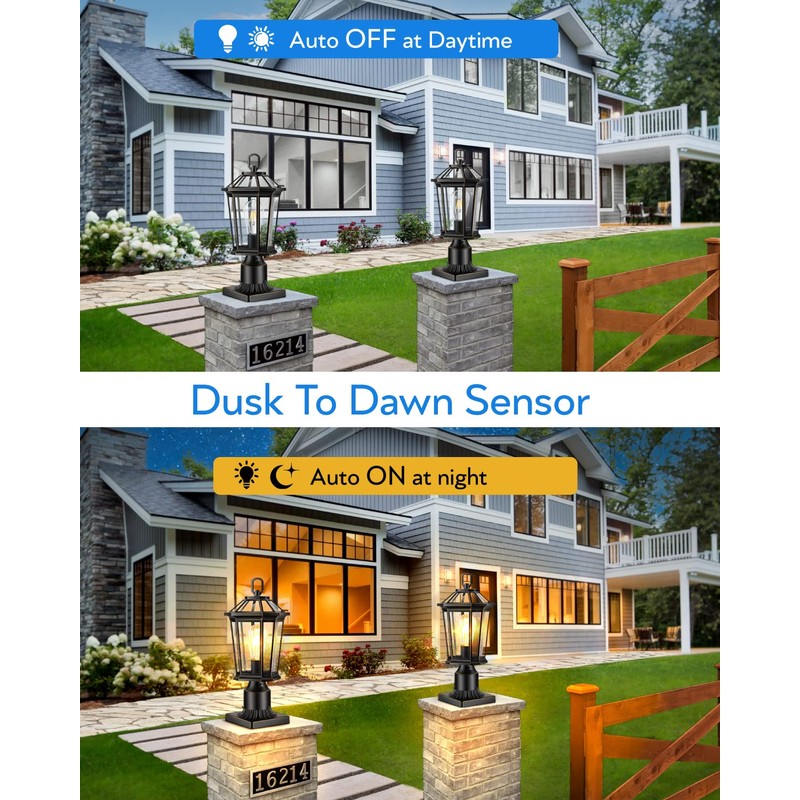 VIANIS Dusk to Dawn Outdoor Post Lights, Black Light Posts