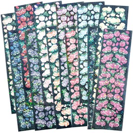 moin Moin 2304sl238 Stickers, 12 Types, Set of 12 Roses, Roses, Large Amounts, Mini Decoration, Glitter, Ribbon, Transparent, Colorful, Small, Specialized Colors, Flowers, Red, Purple, Green, Aqua,