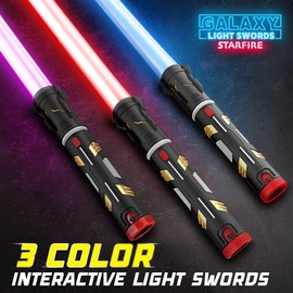 USA Toyz Starfire Galaxy Light Up Sword for Kids or Adults- 2-in-1 Dual Light Swords Set with Interactive FX Sound, 3 Color Changing LEDs, Retractable, Double-Sided Expandable LED Toy for Kids