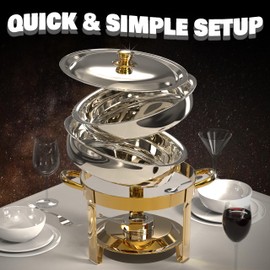 Trivico Chafing Dishes for Buffet Set,4 Pack 6QT, No Assemble Stainless Steel Food Warmers for Catering, Parties & Events, Gold Colors Chafing Dish Buffet Set