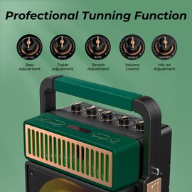 JYX Bluetooth PA Speaker System with 2 Wireless Mics, Retro 60W Karaoke Machine with LED Lights, Supports Recording, USB/TF/AUX/MIC Input for Home Party
