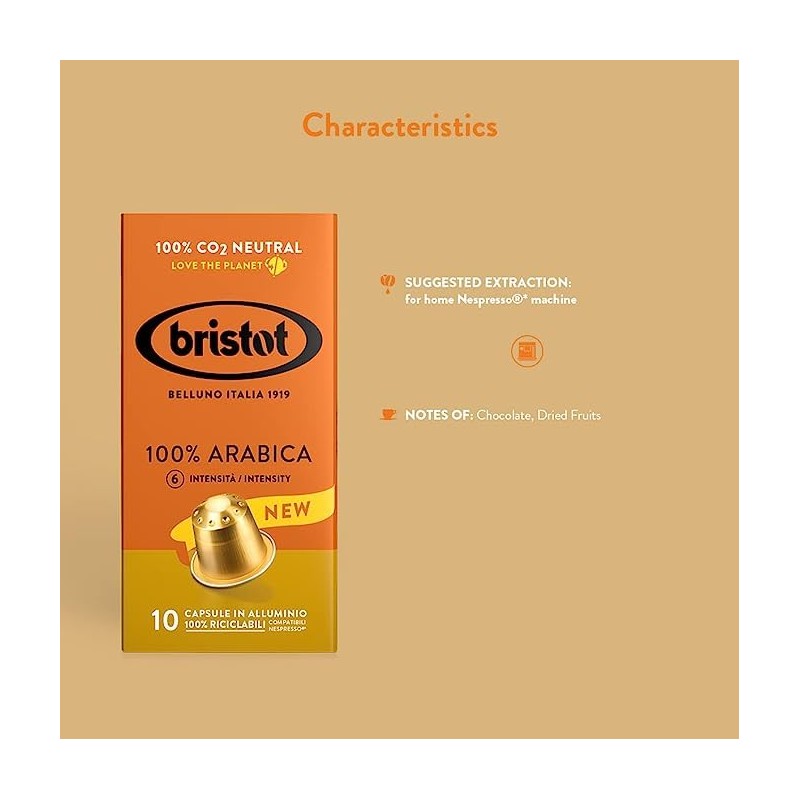 Bristot 100% Arabica Coffee Capsules – Medium Roast – Compatible