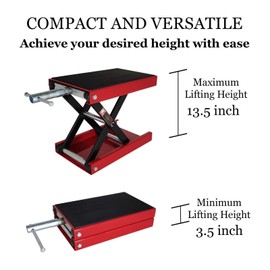 Motorcycle Scissor Jack,Scissor Lift Jack with Wide Steel Deck,Safety Lock & Tool Tray, Dirtbike Stand for Street/Cruiser/Touring Bikes & ATVs 3.5"-13.5" Adjustable Center Hoist Crank 1100 LBS