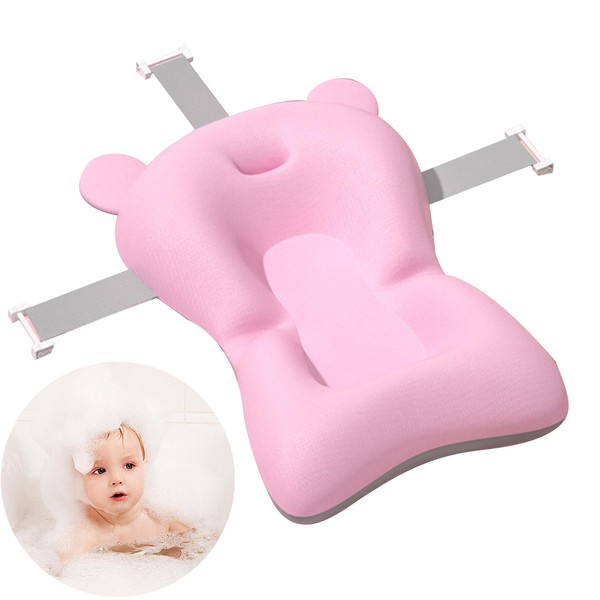 Infant Bathing Pad, Baby Bath Cushion, Baby Bath Suspension Pad Prevent Slip Soft Quick Dry Adjustable Lightweight Pad for Newborn Infant 0-12 Months(Pink)