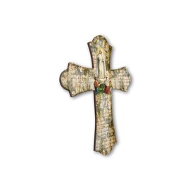 BONELLA BROTHERS Bonella Brothers | Vintage Wooden Wall Crucifix Depicting Our Lady of Fatima 17x24cm | Made in Italy