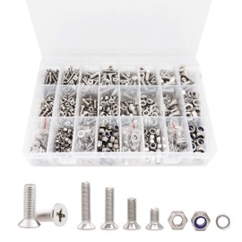 binifiMux 1020pcs M3 M4 M5 M6 Flat Phillips Countersunk Head Machine Screws Bolts Nuts Washers Assortment Kit, 304 Stainless Steel, Silver Tone