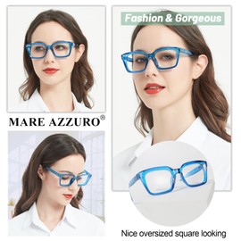 MARE AZZURO Oversized Reading Glasses 4.0 Women Stylish Readers 0 0.50 0.75 1.00 1.25 1.50 1.75 2.00 2.25 2.50 2.75 3.00 3.50 4.00 5.00 6.00 (Blue, 4.0x)