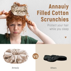 Annauiy 2 Stück Haargummis Scrunchies für Damen, Premium Satinierte Oberfläche, Polsterung aus 100% Baumwolle,Groß,6CM Breite Rand Scrunchie für Damen Frauen Mädchen Haarschmuck (Lila und khaki)