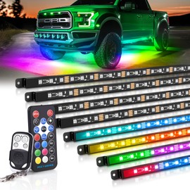MICTUNING N8 RGB+IC Underglow LED Lighting Kit for Truck with Remote & Key Fob Dual Control, Exterior Neon Accent Underbody Strip, Multicolor Mode, Waterproof, Aluminum Casing